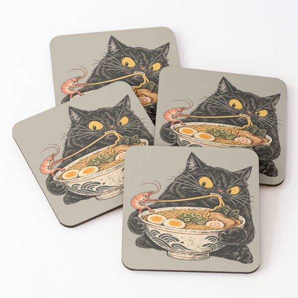 Item preview, Black Cat vs Shrimp Ramen Noodle Tug of War designed and sold by POD DYNASTY | Original Print On Demand T-Shirt Graphics.