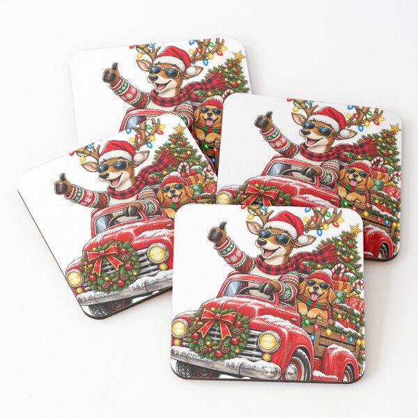 Item preview, Reindeer Road Trip – Funny Christmas Pickup Truck and Golden Retriever Graphic designed and sold by aestheticguru.