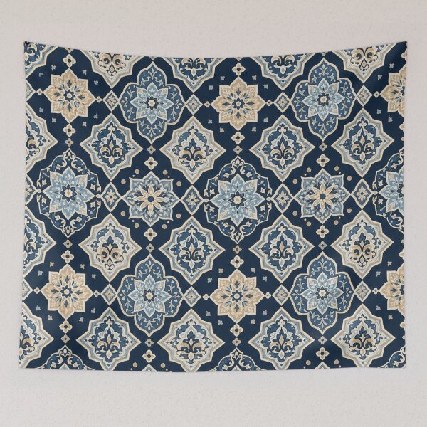 Item preview, Vintage Navy Blue Damask Tile Mosaic Pattern designed and sold by LakLuxe studio .