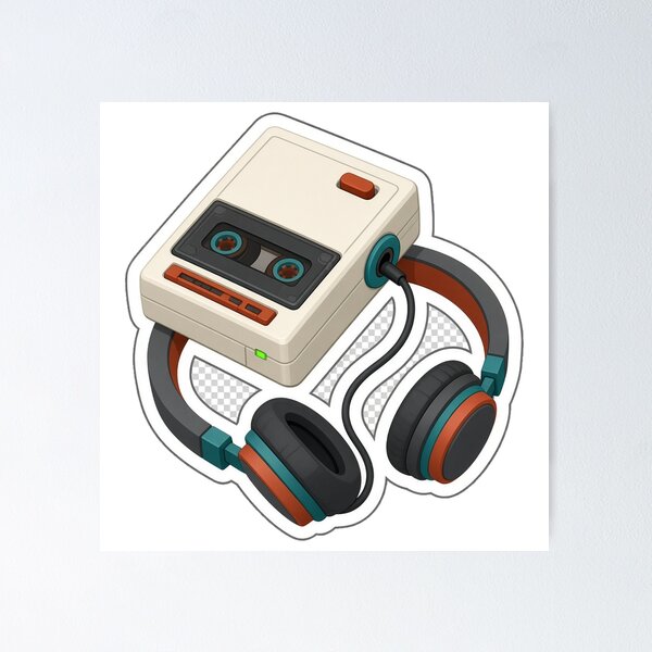 Item preview, Retro Walkman and Headphones Sticker designed and sold by bailong1668.