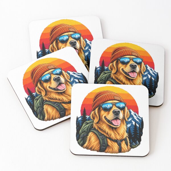 Item preview, Golden Retriever Hiking Adventure Retro Mountain Art designed and sold by RobertArt08.