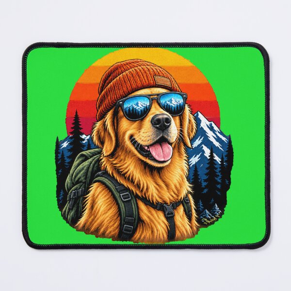 Item preview, Golden Retriever Hiking Adventure Retro Mountain Art designed and sold by RobertArt08.