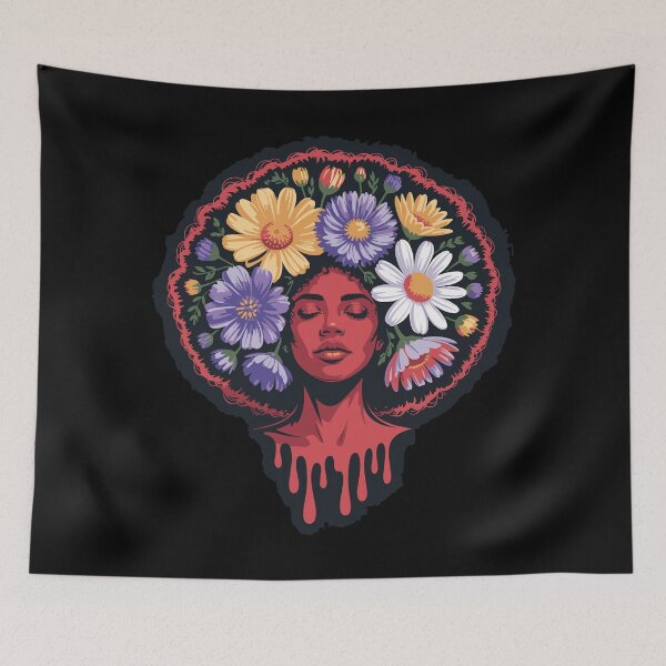 Item preview, Afro in Bloom – Psychedelic Floral Woman Portrait designed and sold by TipTop GFX.