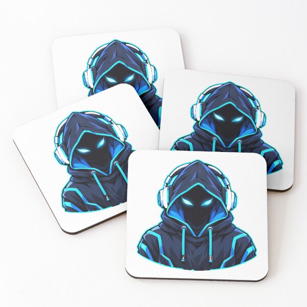Item preview, Hooded Producer Cyan Glowing Eyes Neon Music Art designed and sold by T0LD Studio.