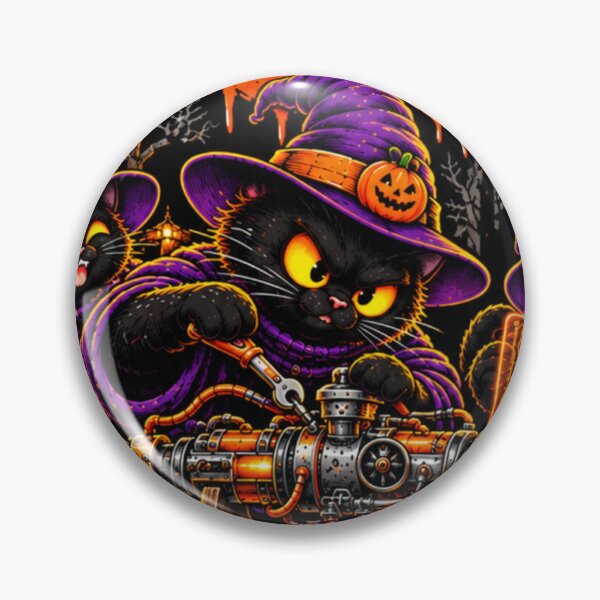 Item preview, All Set to Spook Witch Cat Broom Tech Lab designed and sold by Mindworx21.