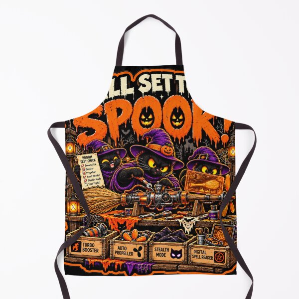 Item preview, All Set to Spook Witch Cat Broom Tech Lab designed and sold by Mindworx21.