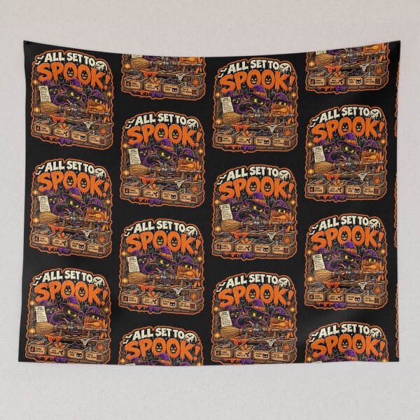 Item preview, All Set to Spook Witch Cat Broom Tech Lab designed and sold by Mindworx21.