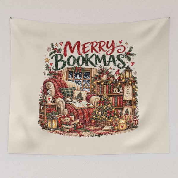 Item preview, Merry Bookmas Season's Readings, Cozy Christmas Reading Nook, Vintage Bookish Cat, Cute Holiday Book Lover Aesthetic designed and sold by Quiajia.