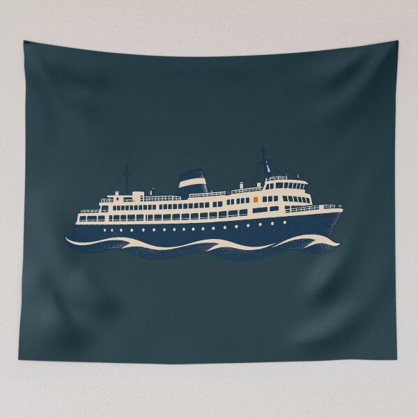 Item preview, Night Ferry — Coastal Boat Illustration designed and sold by Orca Chuckle Studios.