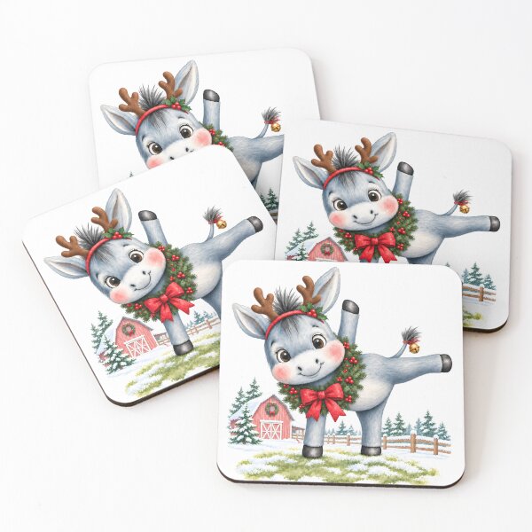 Item preview, Christmas Yoga Donkey – Half Moon Pose with Antlers and Wreath designed and sold by YogiAnimalArt.