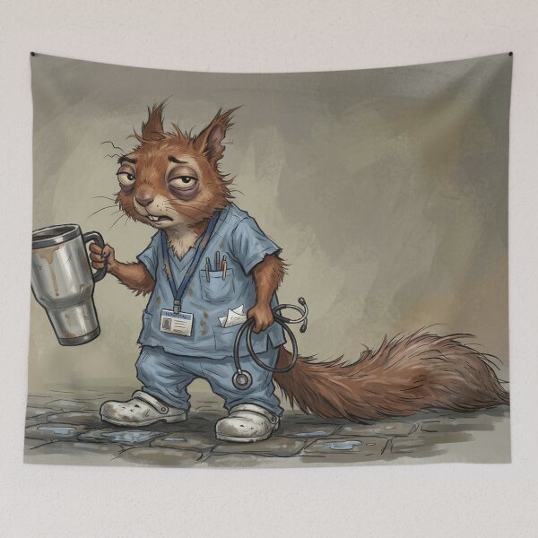 Item preview, Funny Exhausted Ward Nurse Squirrel Hospital Shift Worker Art designed and sold by Englandbear.