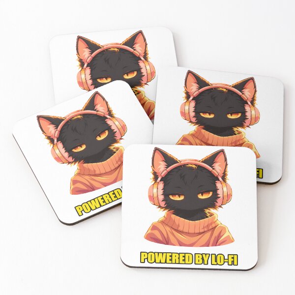 Item preview, Powered By Lo-Fi - Lo-fi Black Cat with Headphones Orange Sw designed and sold by T0LD Studio.