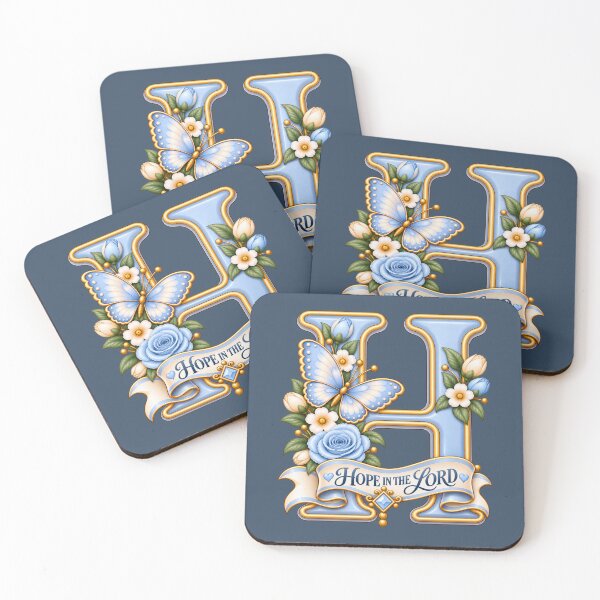 Item preview, Hope in the Lord Letter H – Pastel Blue Butterfly Floral Christian Monogram designed and sold by HO•Designs.