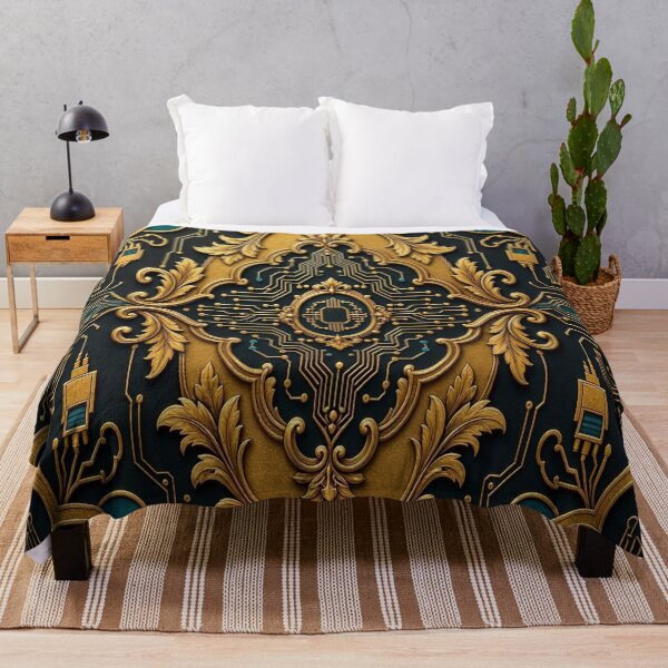 Item preview, Luxury Cyberpunk Baroque Crest Tech Damask Gold Pattern designed and sold by Breezes-of-Ida.