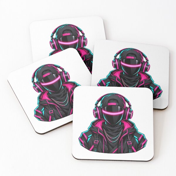 Item preview, Masked Cyberpunk DJ with Headphones Neon Music Art designed and sold by T0LD Studio.