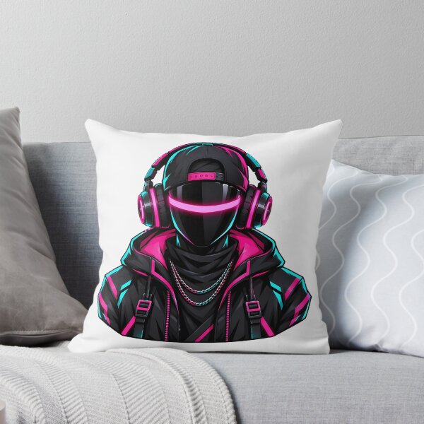 Item preview, Masked Cyberpunk DJ with Headphones Neon Music Art designed and sold by T0LD Studio.