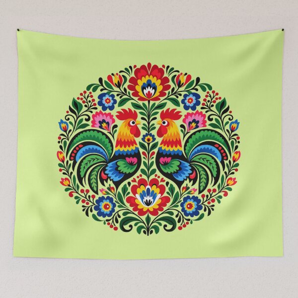 Item preview, Polish Folk Art – Colorful Roosters and Flowers designed and sold by Cleora Art .