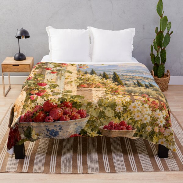 Item preview, Cottagecore Berry Garden Oil Painting Mediterranean View designed and sold by Jozefin's Studio.