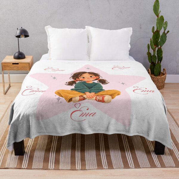 Item preview, Personalized Girls’ Blanket with Name and Pink Star designed and sold by Cartoon art with a purpose ❤️ Supporting Althea’s friends .