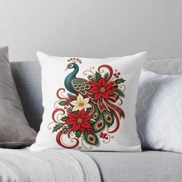 Item preview, Christmas Peacock Poinsettia, Elegant Holiday Bird Sublimation, Plaid Floral designed and sold by DesignArtist.ia.