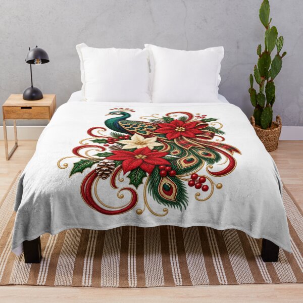 Item preview, Christmas Peacock Poinsettia, Elegant Holiday Bird Sublimation, Plaid Floral designed and sold by DesignArtist.ia.