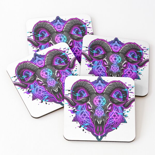 Item preview, Neon Ram Skull Occult Cyberpunk Art designed and sold by RebelVibeX.
