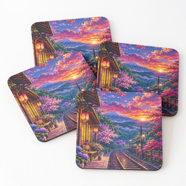 Item preview, Japanese Sunset Railway Through Cherry Blossoms designed and sold by Curio Meridian.