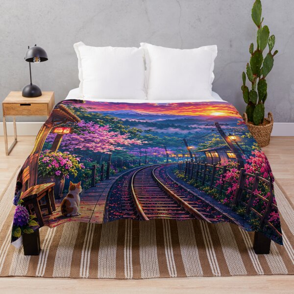 Item preview, Japanese Sunset Railway Through Cherry Blossoms designed and sold by Curio Meridian.