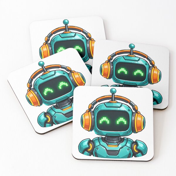 Item preview, Retro Robot with Headphones Green Smile Neon Music Art designed and sold by T0LD Studio.