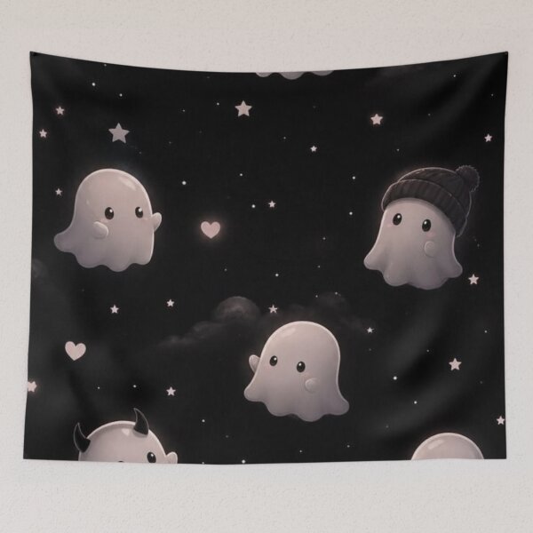 Item preview, Cute Ghost Seamless Pattern — Kawaii Spooky Ghosts, Hearts & Beanie Art designed and sold by LYAN-STORE.