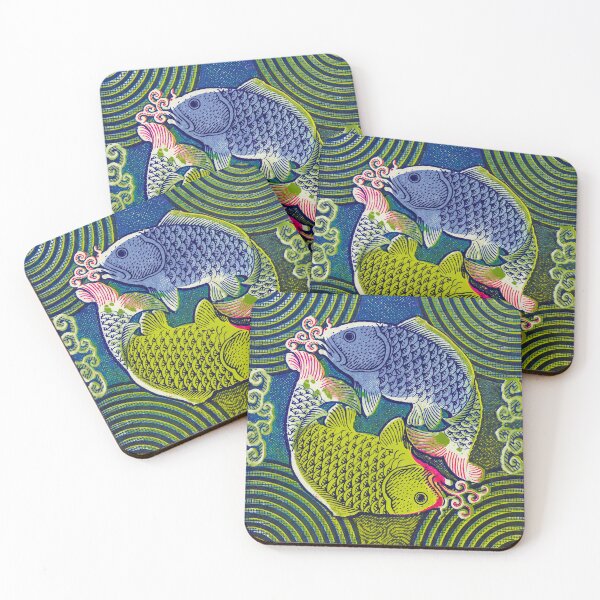Item preview, Koi Fish Pair in Swirling Blue Waves designed and sold by Fani*.