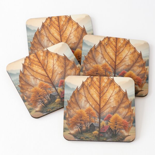 Item preview, Autumn Village Inside Golden Leaf — Cozy Fall Double Exposure Nature Art designed and sold by LYAN-STORE.