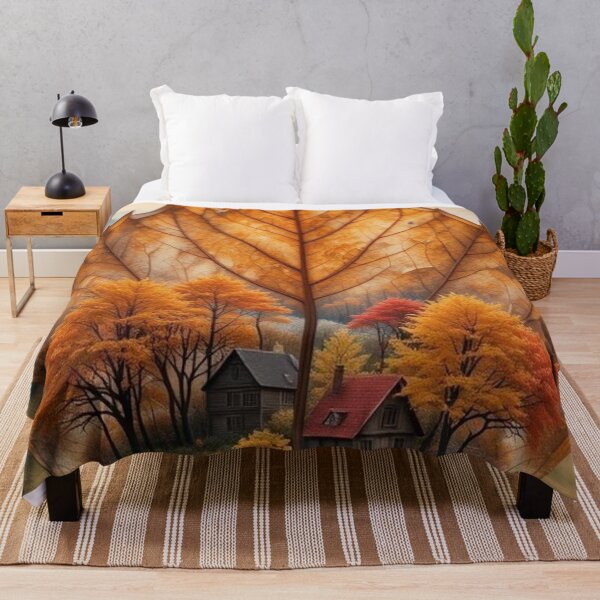 Item preview, Autumn Village Inside Golden Leaf — Cozy Fall Double Exposure Nature Art designed and sold by LYAN-STORE.