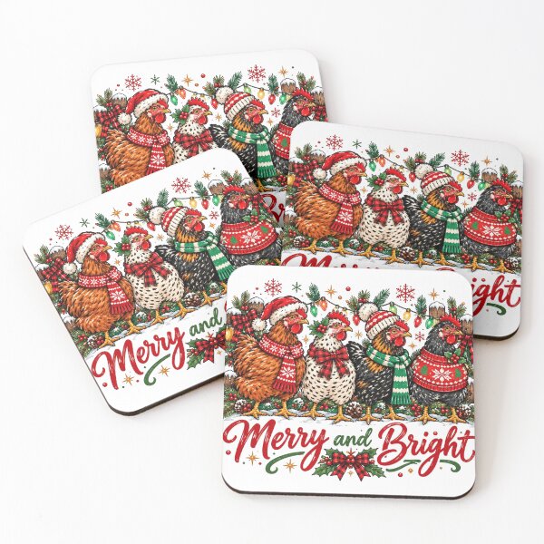 Item preview, Merry and Bright Christmas Chickens, Cute Retro Farmhouse Holiday, Funny Festive Chicken, Rustic Country Christmas, Chicken Lover Gift designed and sold by Quiajia.