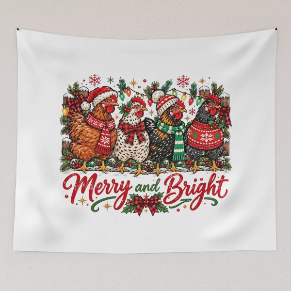 Item preview, Merry and Bright Christmas Chickens, Cute Retro Farmhouse Holiday, Funny Festive Chicken, Rustic Country Christmas, Chicken Lover Gift designed and sold by Quiajia.