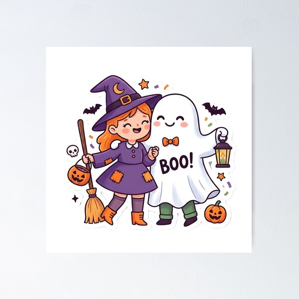Item preview, Witch Girl and Ghost – Cute Halloween Besties Sticker designed and sold by BLOOMVELLE.