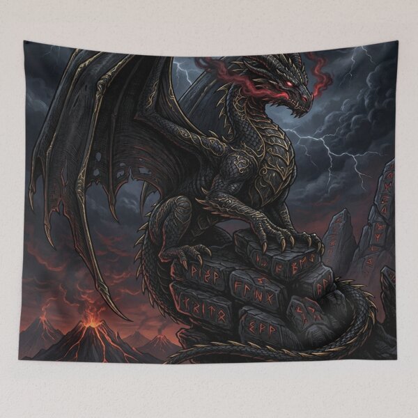 Item preview, Obsidian Dragon – Dark Fantasy Keeper of Ancient Secrets designed and sold by JanjjaSoulInk.