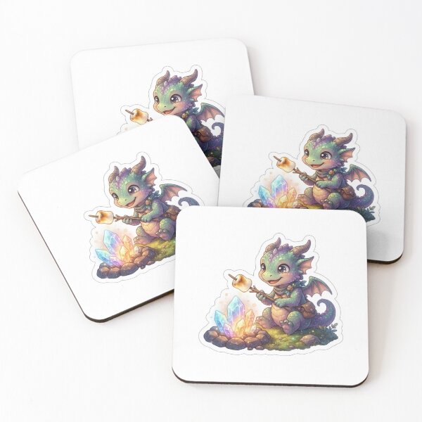 Item preview, Tiny Cute Dragon Roasting Marshmallow Over Glowing Crystal Campfire Art designed and sold by SAMORA ORIGINALS.