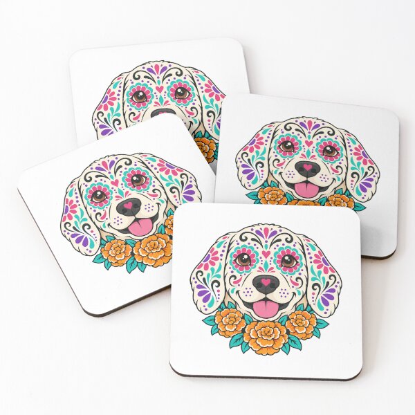 Item preview, Sugar Skull Dog Face Marigold Collar Colorful designed and sold by Inkworksbyshery.
