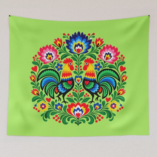 Item preview, Polish Folk Art – Colorful Roosters and Floral Ornament designed and sold by Cleora Art .