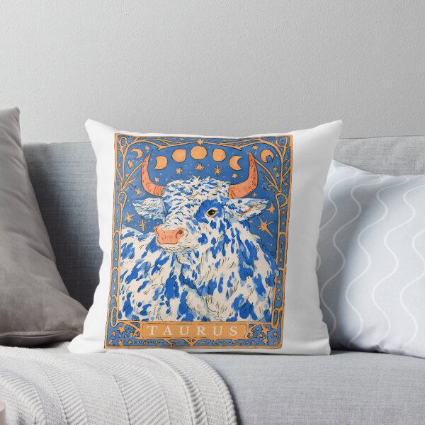 Item preview, Blue Spotted Taurus Zodiac Cow Art Nouveau | Celestial Tarot designed and sold by kuwagatamushi.
