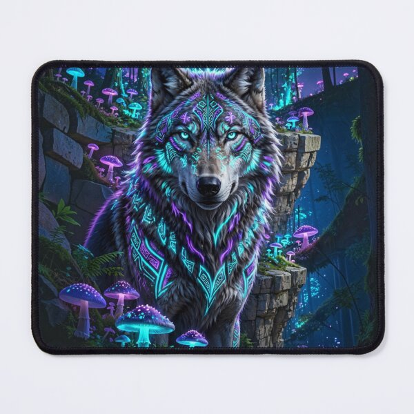 Item preview, Bioluminescent Wolf Vertical Portrait - Intense Neon Tribal Forest Guardian Gamer Decor designed and sold by Crystal Critters .