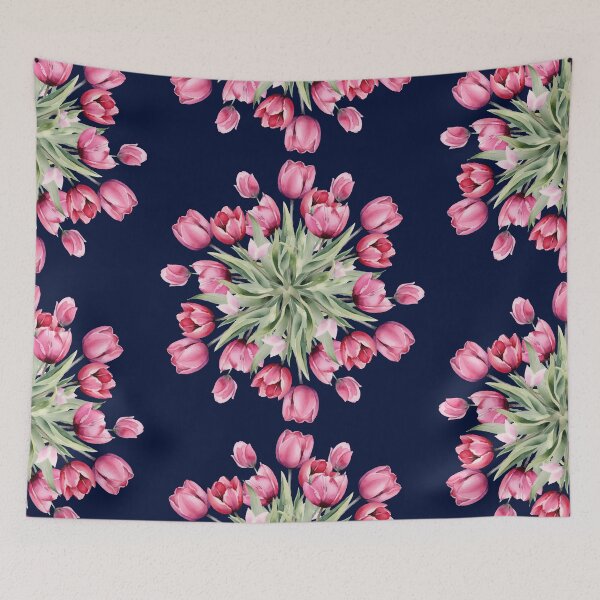 Item preview, Blossoming Pink Tulips Obsidian Dark Blue Seamless Pattern designed and sold by ​Jyoti Digital Artist.
