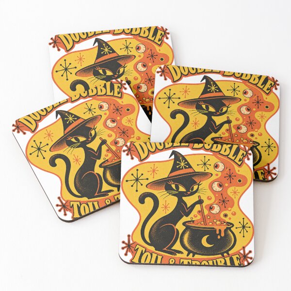 Item preview, Double Bubble Toil & Trouble Witch Cat Cauldron Halloween T-Shirt Design designed and sold by KIDEnia.