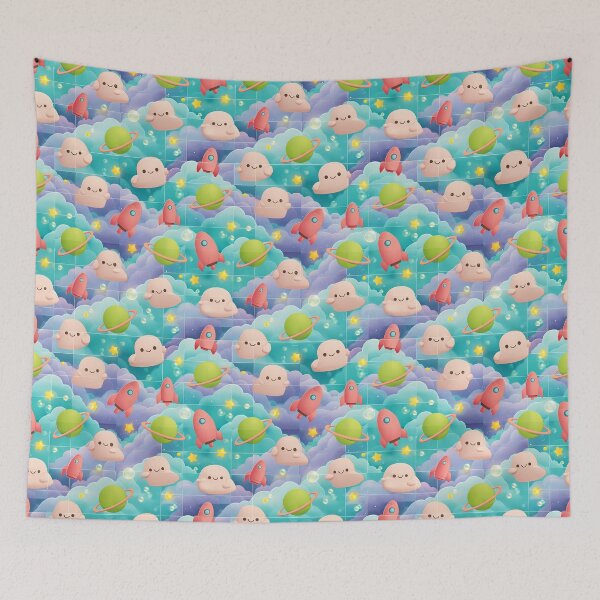 Item preview, Cute Kawaii Space Aliens & Clouds Seamless Pattern 01 designed and sold by The Design Asset Station.