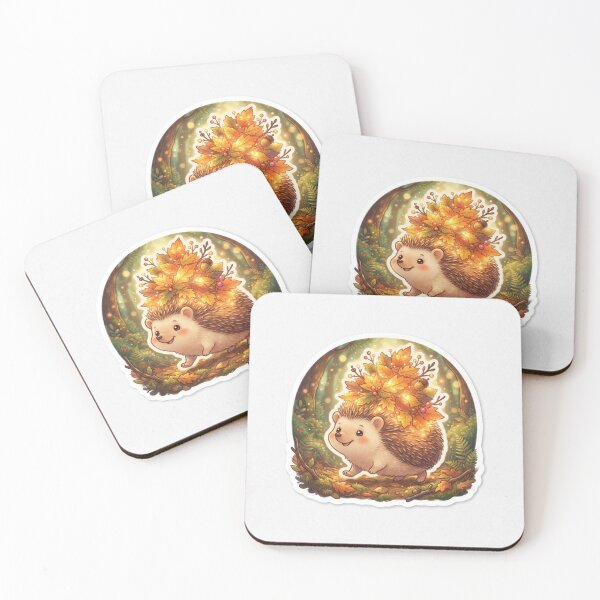 Item preview, Adorable Hedgehog Carrying Stack of Glowing Autumn Leaves Forest Art designed and sold by SAMORA ORIGINALS.