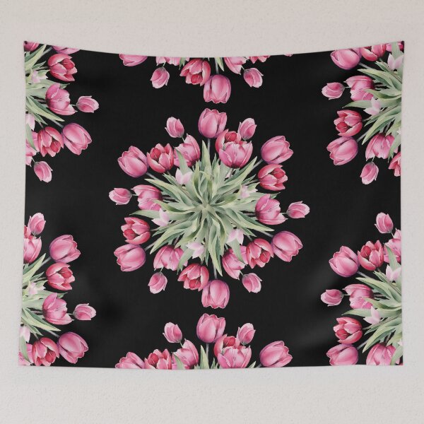 Item preview, Blossoming Pink Tulips Midnight Dark Onyx Seamless Pattern designed and sold by ​Jyoti Digital Artist.