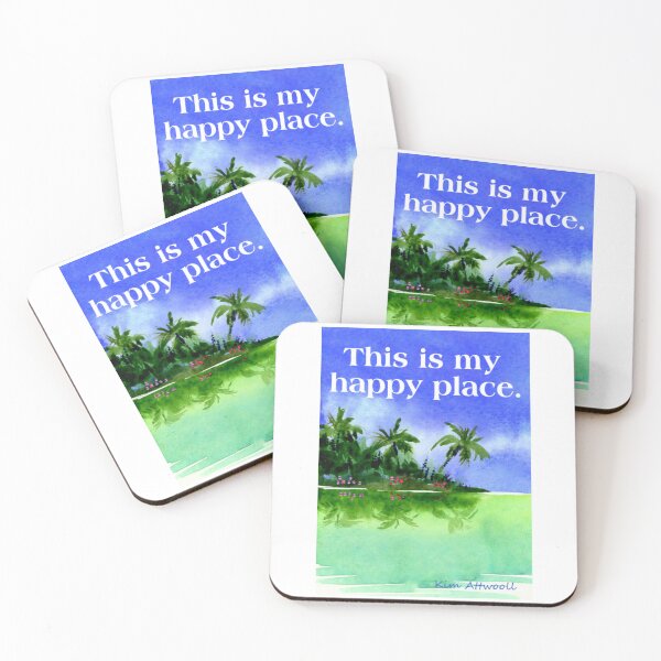 Item preview, This is my happy place, reflected palms.  Original watercolor by Kim Attwooll designed and sold by aswoa.