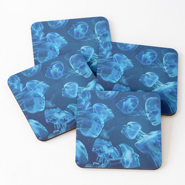Item preview, Surreal Glowing Blue Jellyfish with Human Faces Floating Underwater designed and sold by Vizerskaya.