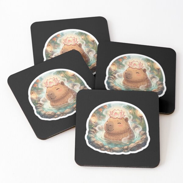 Item preview, Fluffy Capybara Relaxing in Hot Spring with Glowing Lotus Flower Art designed and sold by SAMORA ORIGINALS.